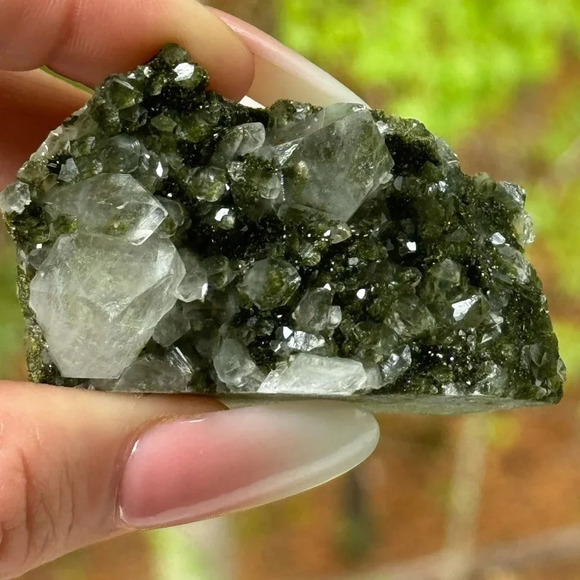 AAA Quality Fairy 🧚 Forest 🌳 Epidote & Quartz 🇹🇷 Raw Mineral Druzy Epidote - Picture 7 of 9